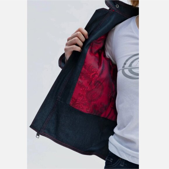 Gigi Montrose Speed Women's Motorcycle Jacket XS MADE IN USA Waxed Denim Kevlar - Picture 6 of 16